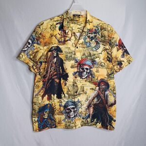 Mikenko Shirt Mens Large Pirates Of The Caribbean Skull Map Button Up Costume